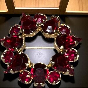 Vintage Ruby Red and Gold Brooch Signed West Germany